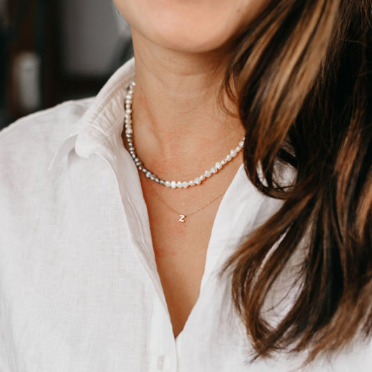 Morse Code Pearl and Gemstone Necklace