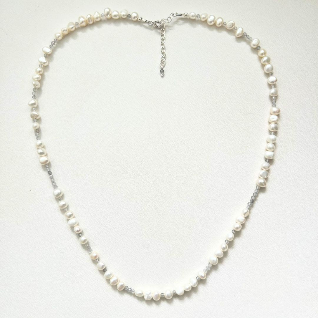 Morse Code Pearl and Gemstone Necklace