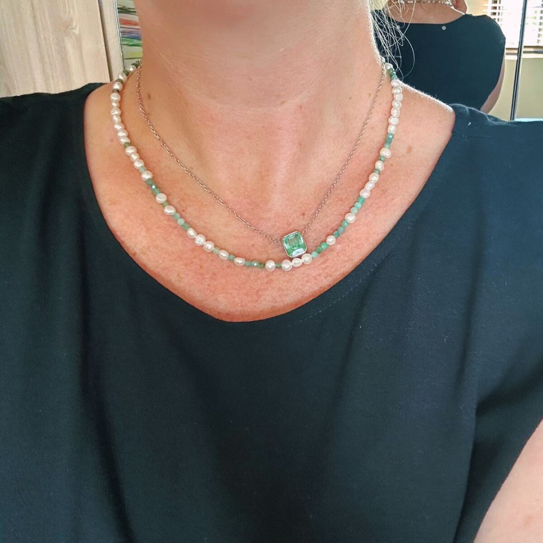Morse Code Pearl and Gemstone Necklace